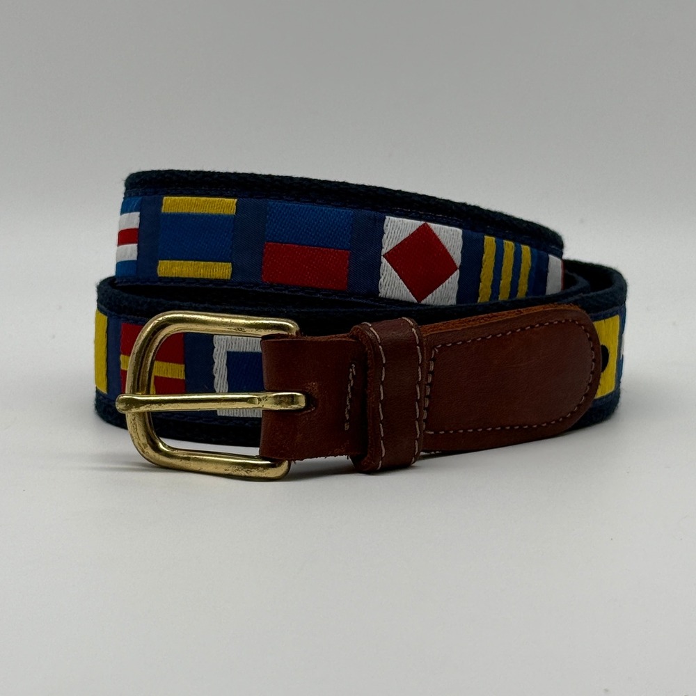 Preston Nautical Signal Flag Belt Mens 38 Navy Blue Leather Canvas Made in USA